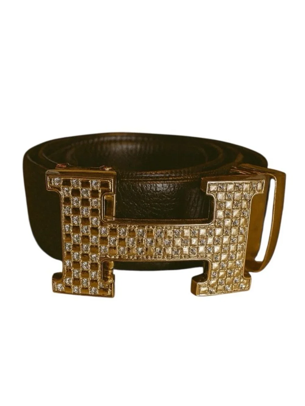 Elegant Fashion Belt Rhinestone Gold Buckle PU Leather Black Length 50 in new
